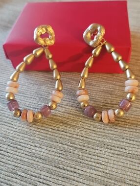 4 For $10 Gold Hoop Beaded Earrings with Pink and Purple Accents